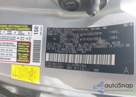 2016 Toyota Sienna Xle 7 Passenger z USA, uszkodzony, nr VIN 5TDDK3DC2GS141869